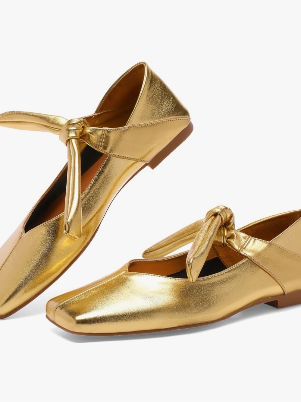 Metallic Gold Mary Jane Ballet Flats – Square Toe Bow Flats size 6 - Picture 7 of 9